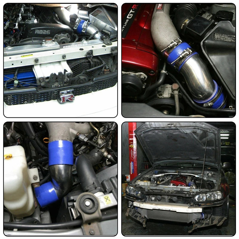 Ladeluftkühler-Rohrleitungskit (Front-Mount) passend für **Nissan Skyline R33 / R34 GTR RB26DETT**, erhältlich in **Schwarz / Rot / Blau**