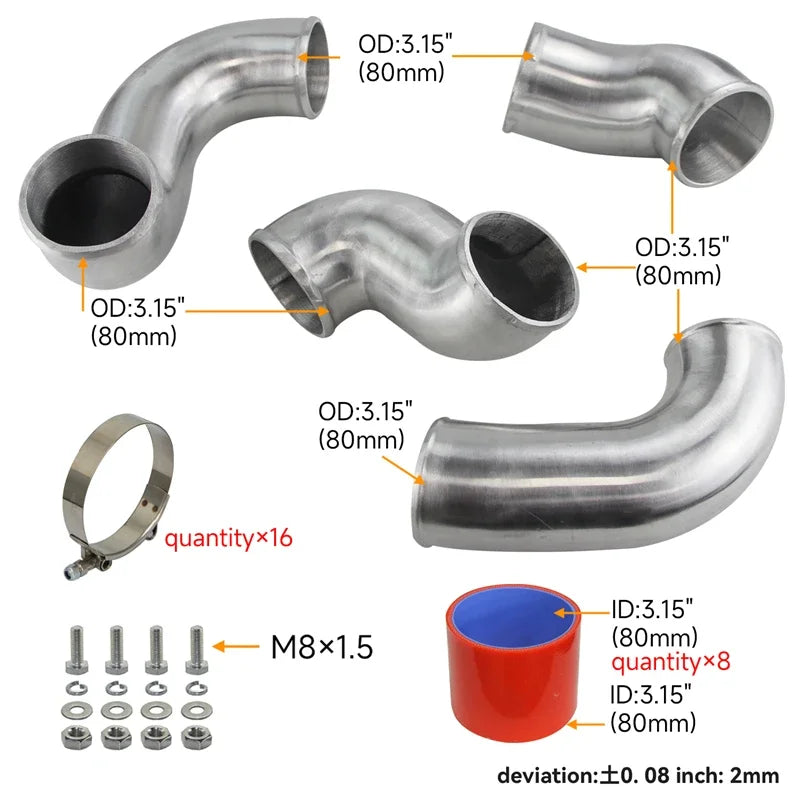 Ladeluftkühler-Rohrleitungskit (Front-Mount) passend für **Nissan Skyline R33 / R34 GTR RB26DETT**, erhältlich in **Schwarz / Rot / Blau**