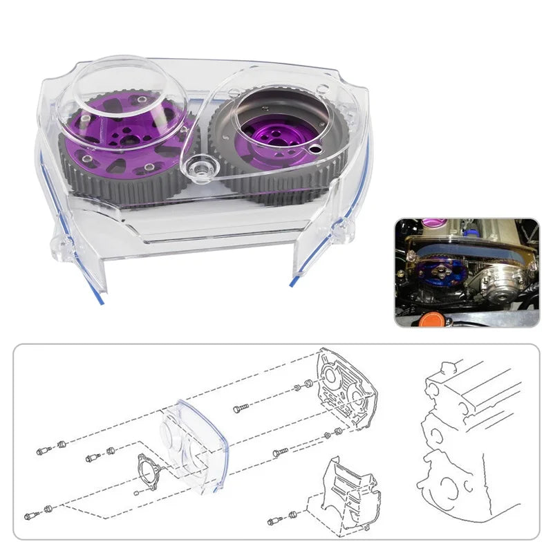 Nockenwellenräder + Zahnriemenabdeckung aus Polycarbonat für Nissan Skyline R32 / R33 RB25DET (1989–1998) – Cam Gear Pulleys & Timing Belt Cover