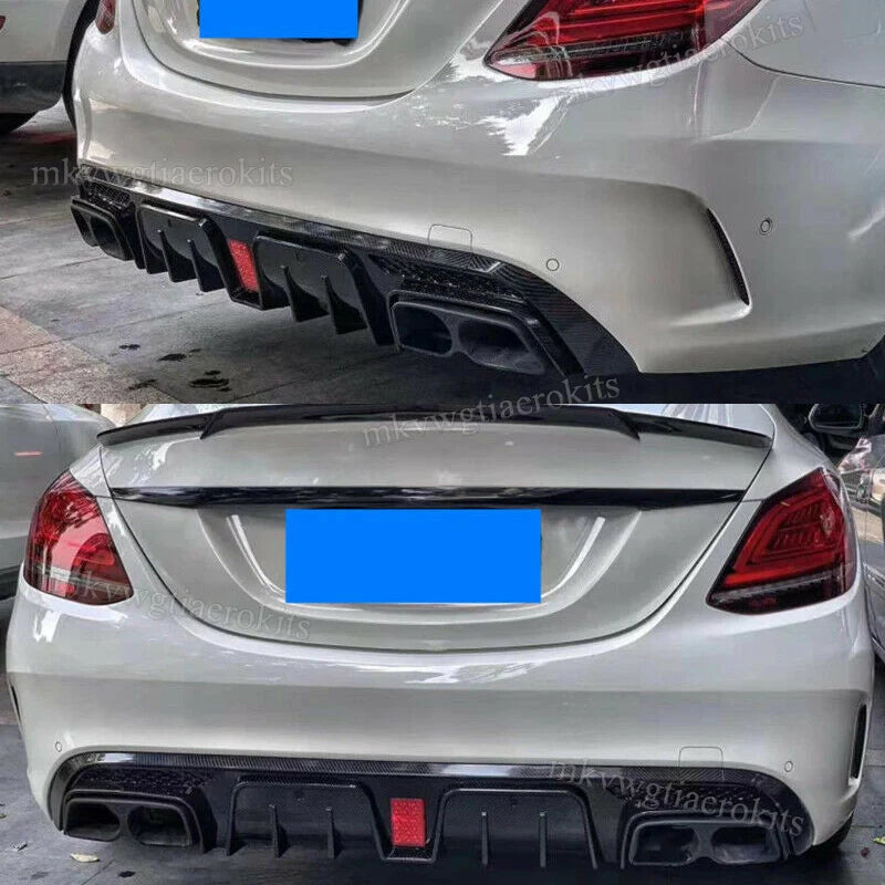 Heckdiffusor im Carbon-Look oder Schwarz für Mercedes C63/C63S/C43 AMG W205 Limousine (2015–2021) – inkl. Endrohrblenden