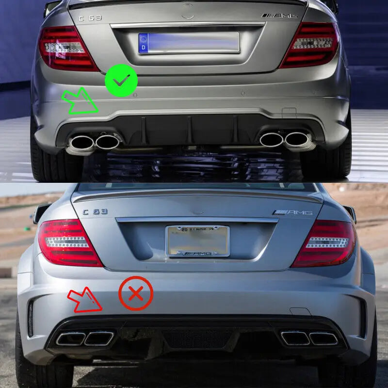 Heckdiffusor im C63 Style für Mercedes-Benz C-Klasse W204 / C204 (Facelift 2012–2015) – Schwarzer Diffusor für AMG Stoßstange