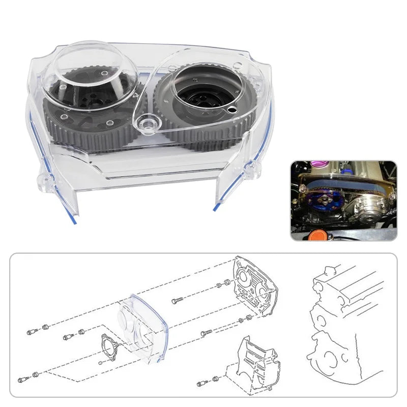 Nockenwellenräder + Zahnriemenabdeckung aus Polycarbonat für Nissan Skyline R32 / R33 RB25DET (1989–1998) – Cam Gear Pulleys & Timing Belt Cover
