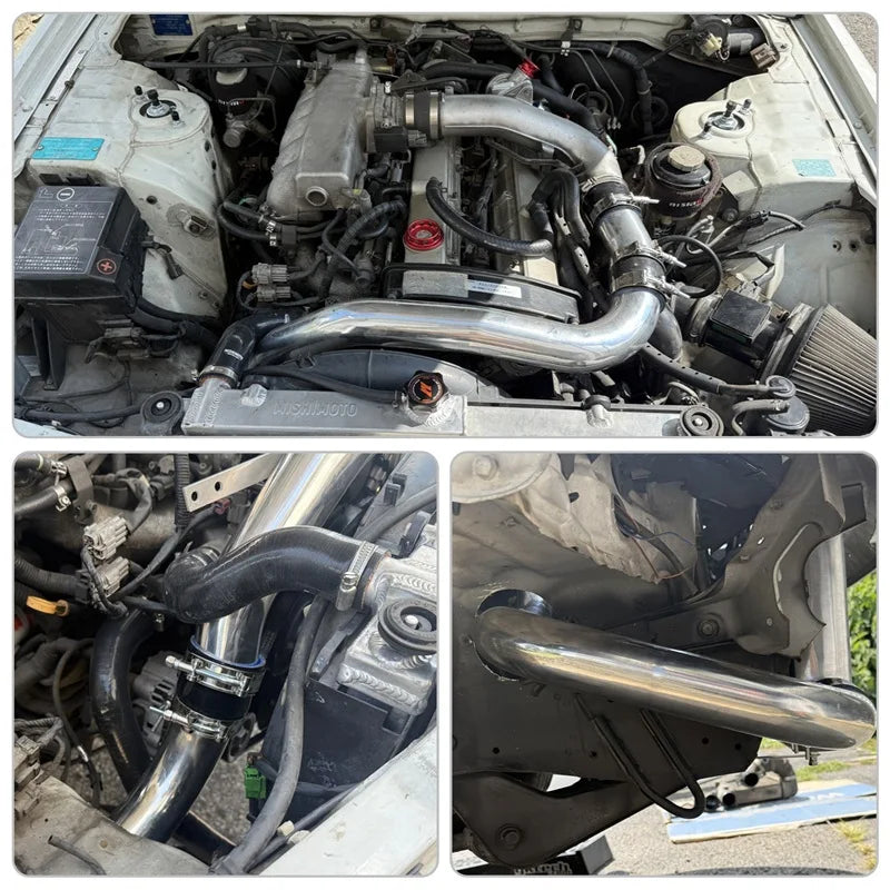 Front Mount Ladeluftkühler Kit mit Aluminiumrohren für Nissan Skyline R32 R33 R34 GTST RB20DET / RB25DET (1989–2001) – Blau / Schwarz / Rot