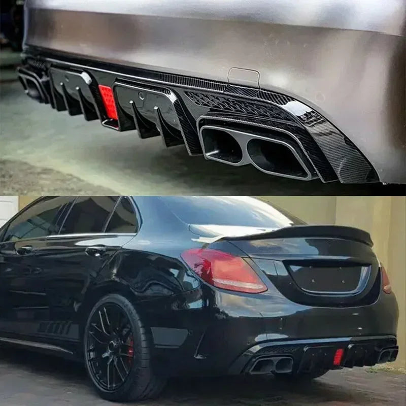 Heckdiffusor im Carbon-Look oder Schwarz für Mercedes C63/C63S/C43 AMG W205 Limousine (2015–2021) – inkl. Endrohrblenden