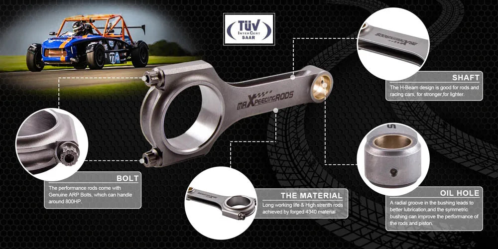 Maxspeeding Rods Pleuelstangen Set für Toyota Supra 2JZ / 2JZ-GE / 2JZ-GTE Motor – 142 mm Schmiedestahl EN24 (4340) mit ARP 2000 Schrauben – TÜV-geprüft