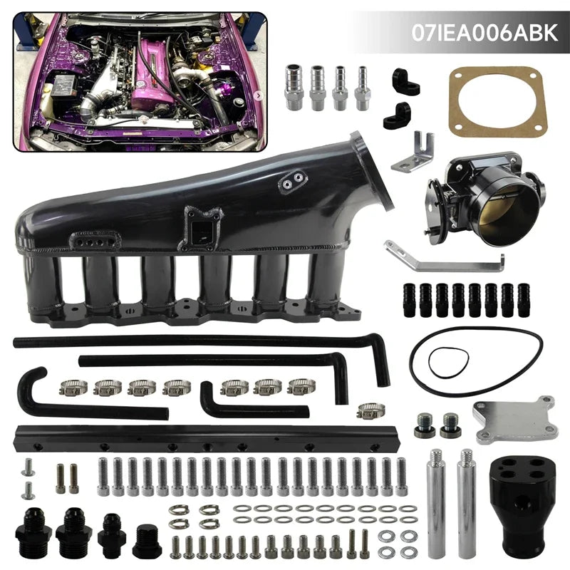 Ansaugbrücke + Kraftstoffrail + 90mm Drosselklappe für Nissan Skyline R32 RB20DET (1989–1994) – Aluminium Billet Intake Kit für RB20 2.0L Turbo