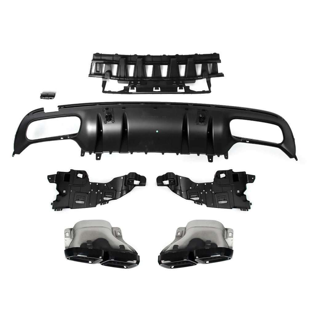 Heckdiffusor mit Endrohren für Mercedes C-Klasse W205 AMG-Line (2014–2021) – Limousine – Schwarz lackiert