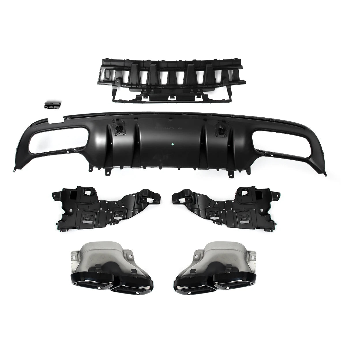 Heckdiffusor mit Endrohren für Mercedes C-Klasse W205 AMG-Line (2014–2021) – Limousine – Schwarz lackiert