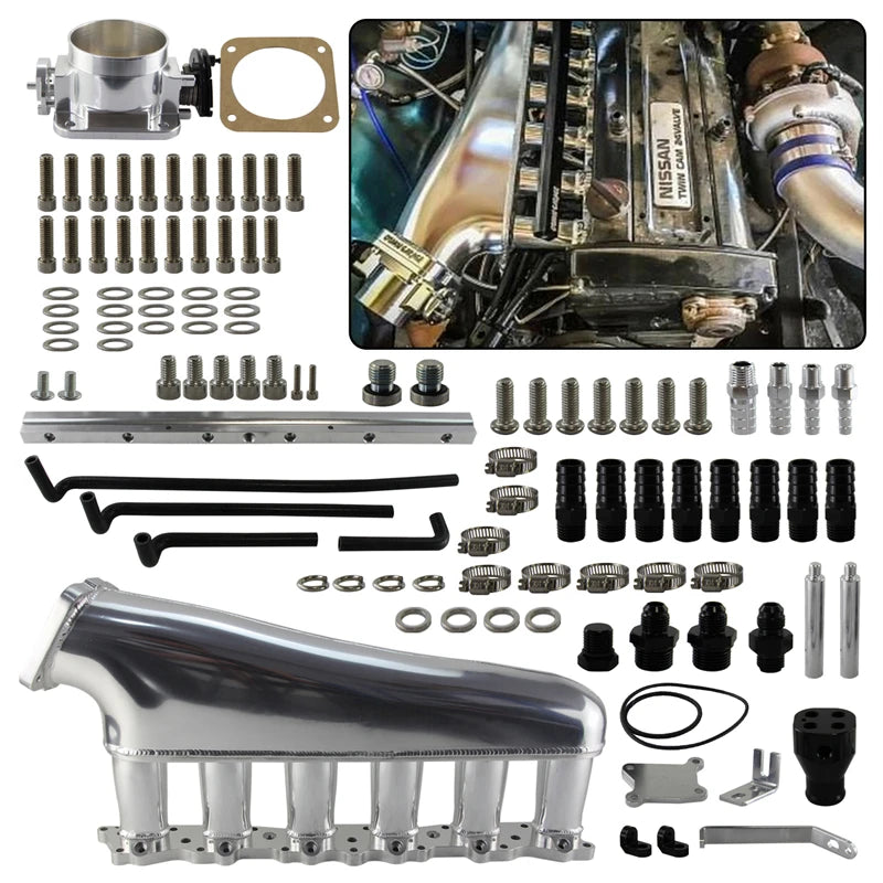 Ansaugbrücke + Kraftstoffrail + 90mm Drosselklappe für Nissan Skyline R32 RB20DET (1989–1994) – Aluminium Billet Intake Kit für RB20 2.0L Turbo
