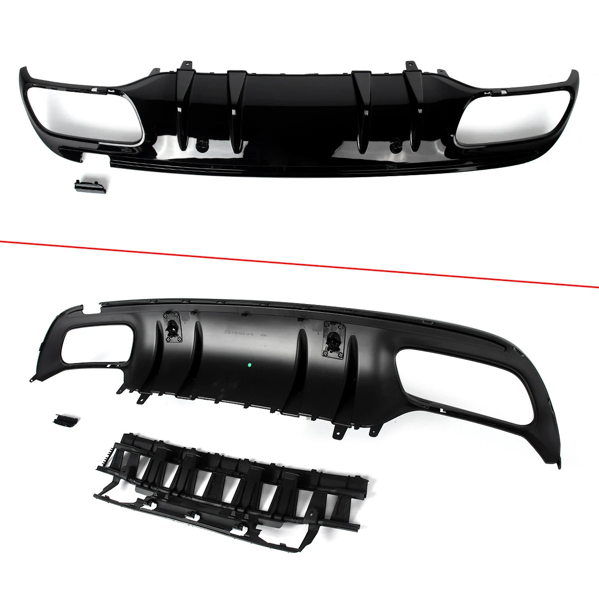 Heckdiffusor mit Endrohren für Mercedes C-Klasse W205 AMG-Line (2014–2021) – Limousine – Schwarz lackiert