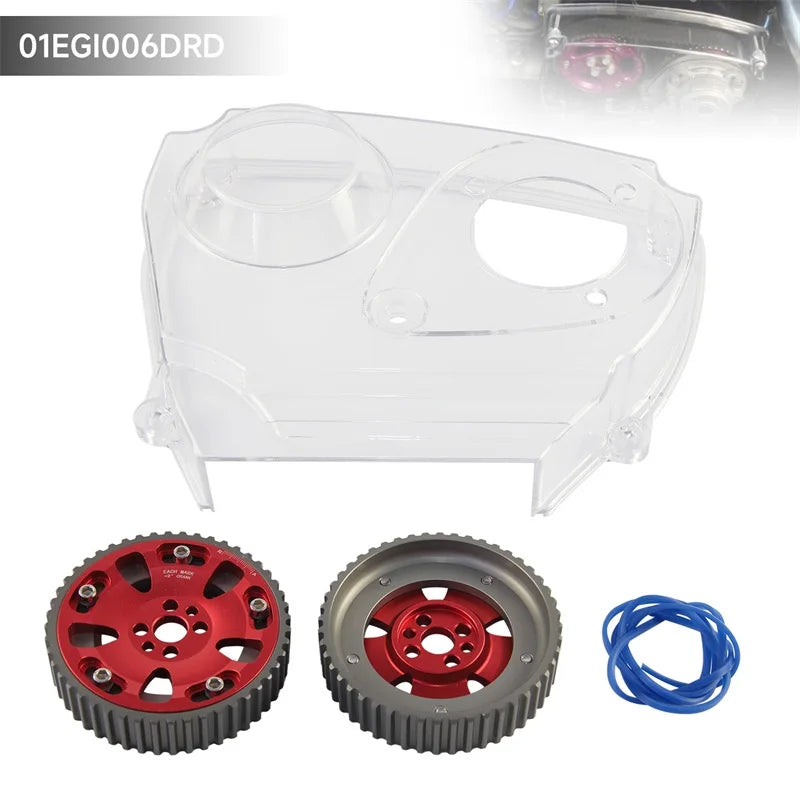 Nockenwellenräder + Zahnriemenabdeckung aus Polycarbonat für Nissan Skyline R32 / R33 RB25DET (1989–1998) – Cam Gear Pulleys & Timing Belt Cover