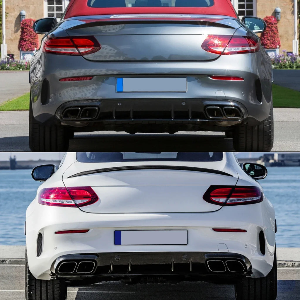 Heckdiffusor mit Endrohren im C63 Style für Mercedes-Benz C-Klasse C205 / A205 Coupé & Cabrio (2015–2018) – nur für AMG-Line Stoßstange