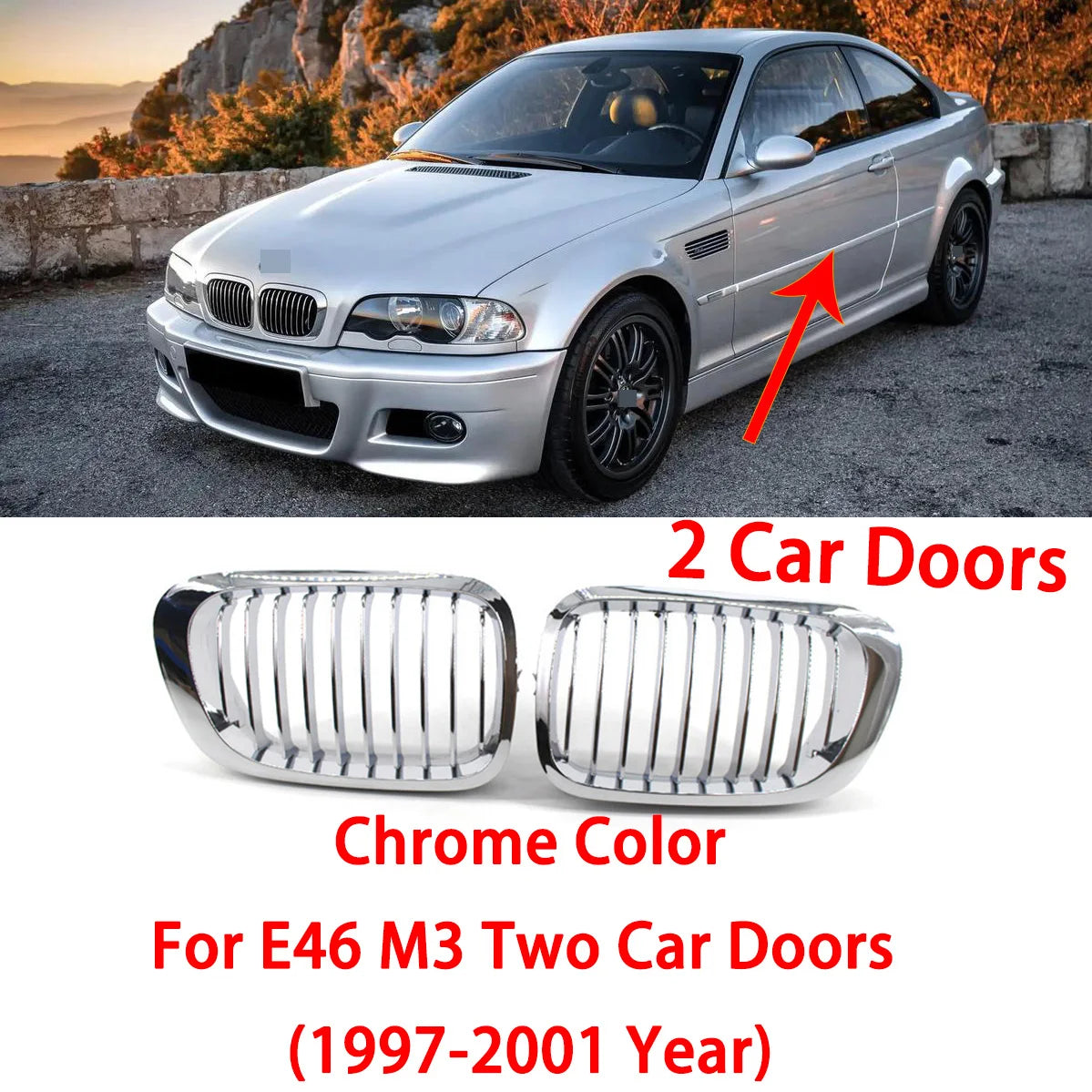 Doppelsteg-Nieren / Frontgrill in Schwarz für BMW 3er E46 Limousine (2002–2005) – Kühlergrill Set links & rechts, 320i / 325i / 325xi / 330i / 330xi