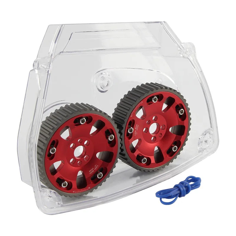 Nockenwellenräder + Zahnriemenabdeckung aus Polycarbonat für Nissan Skyline R32 / R33 RB25DET (1989–1998) – Cam Gear Pulleys & Timing Belt Cover