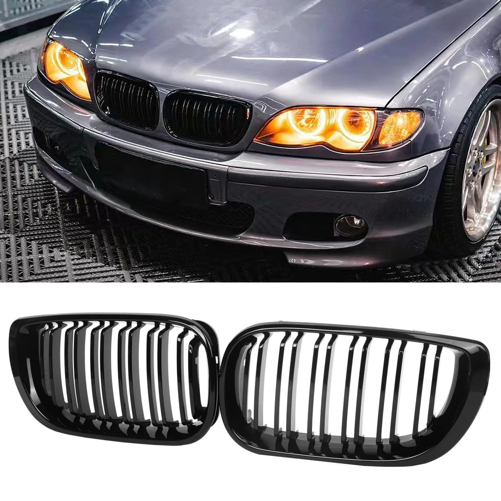 Doppelsteg-Nieren / Frontgrill in Schwarz für BMW 3er E46 Limousine (2002–2005) – Kühlergrill Set links & rechts, 320i / 325i / 325xi / 330i / 330xi