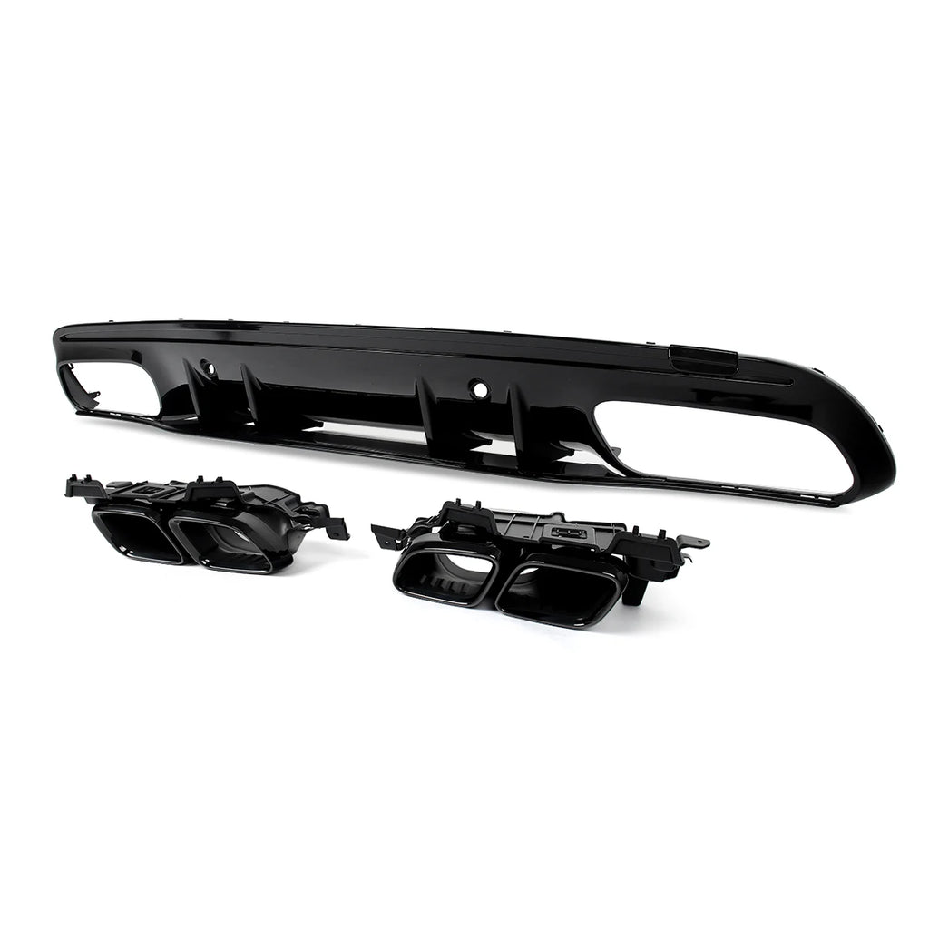 Heckdiffusor mit Endrohren für Mercedes C-Klasse W205 AMG-Line (2014–2021) – Limousine – Schwarz lackiert