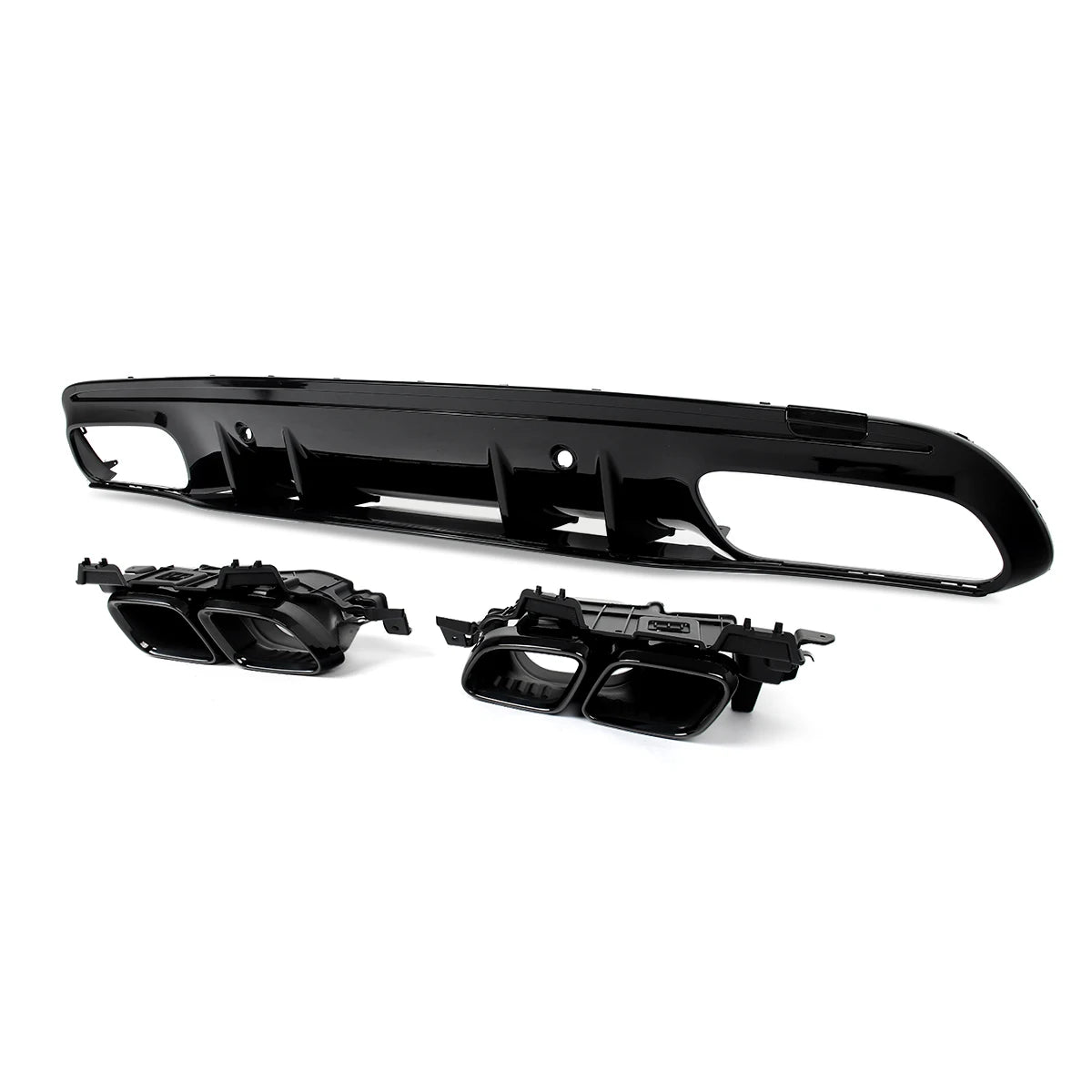Heckdiffusor mit Endrohren für Mercedes C-Klasse W205 AMG-Line (2014–2021) – Limousine – Schwarz lackiert
