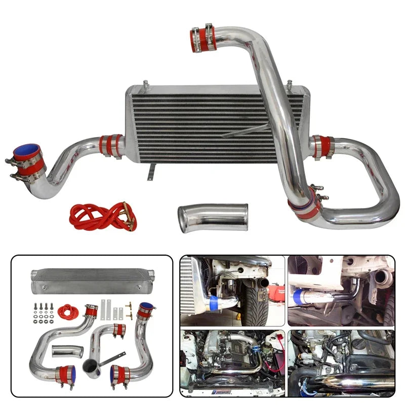 Front Mount Ladeluftkühler Kit mit Aluminiumrohren für Nissan Skyline R32 R33 R34 GTST RB20DET / RB25DET (1989–2001) – Blau / Schwarz / Rot