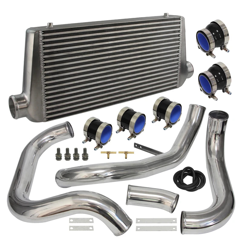 Front Mount Ladeluftkühler Kit mit Aluminiumrohren für Nissan Skyline R32 R33 R34 GTST RB20DET / RB25DET (1989–2001) – Blau / Schwarz / Rot