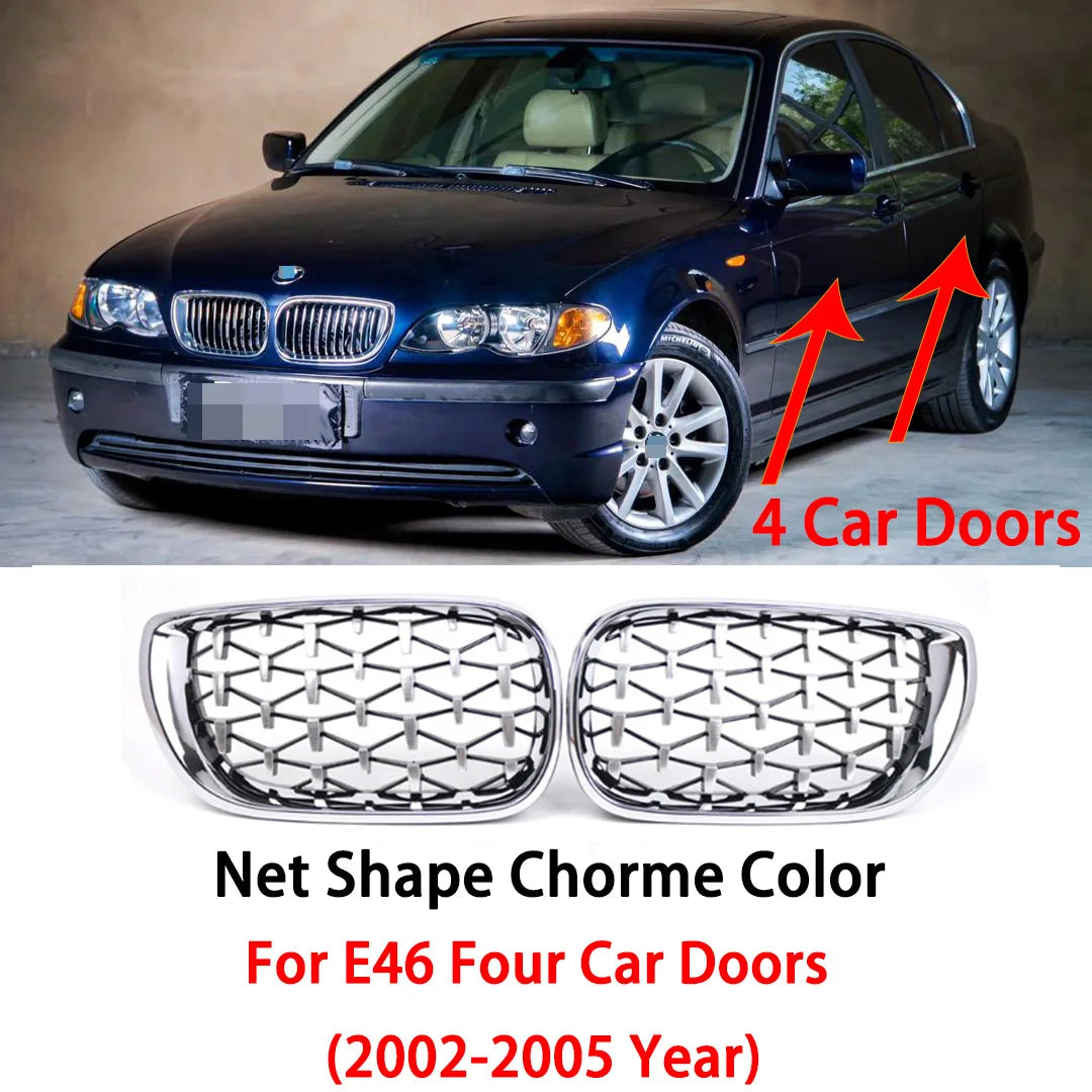 Doppelsteg-Nieren / Frontgrill in Schwarz für BMW 3er E46 Limousine (2002–2005) – Kühlergrill Set links & rechts, 320i / 325i / 325xi / 330i / 330xi