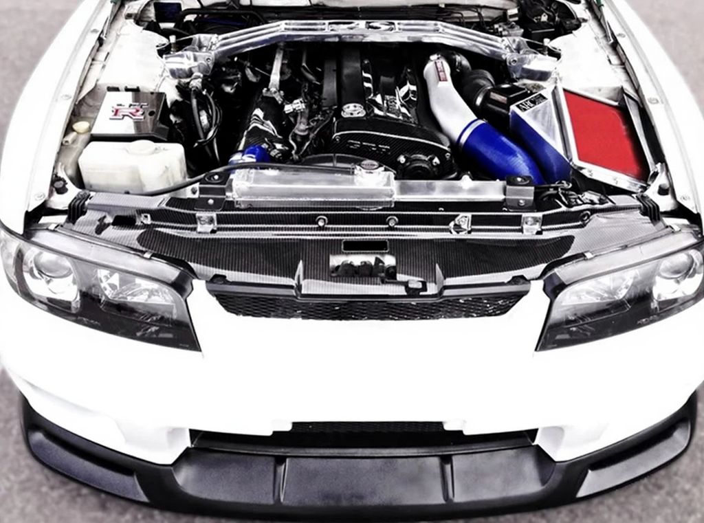 Carbonfaser Kühlungsabdeckung Frontmaske GD-Style für Nissan Skyline R33 GTR – Tuning Motorraum Radiator Cover Fiberglas Racing Kit