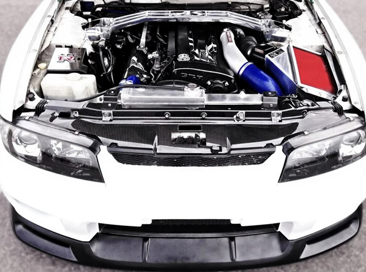 Carbonfaser Kühlungsabdeckung Frontmaske GD-Style für Nissan Skyline R33 GTR – Tuning Motorraum Radiator Cover Fiberglas Racing Kit