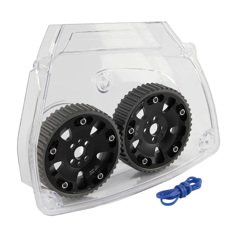 Nockenwellenräder + Zahnriemenabdeckung aus Polycarbonat für Nissan Skyline R32 / R33 RB25DET (1989–1998) – Cam Gear Pulleys & Timing Belt Cover