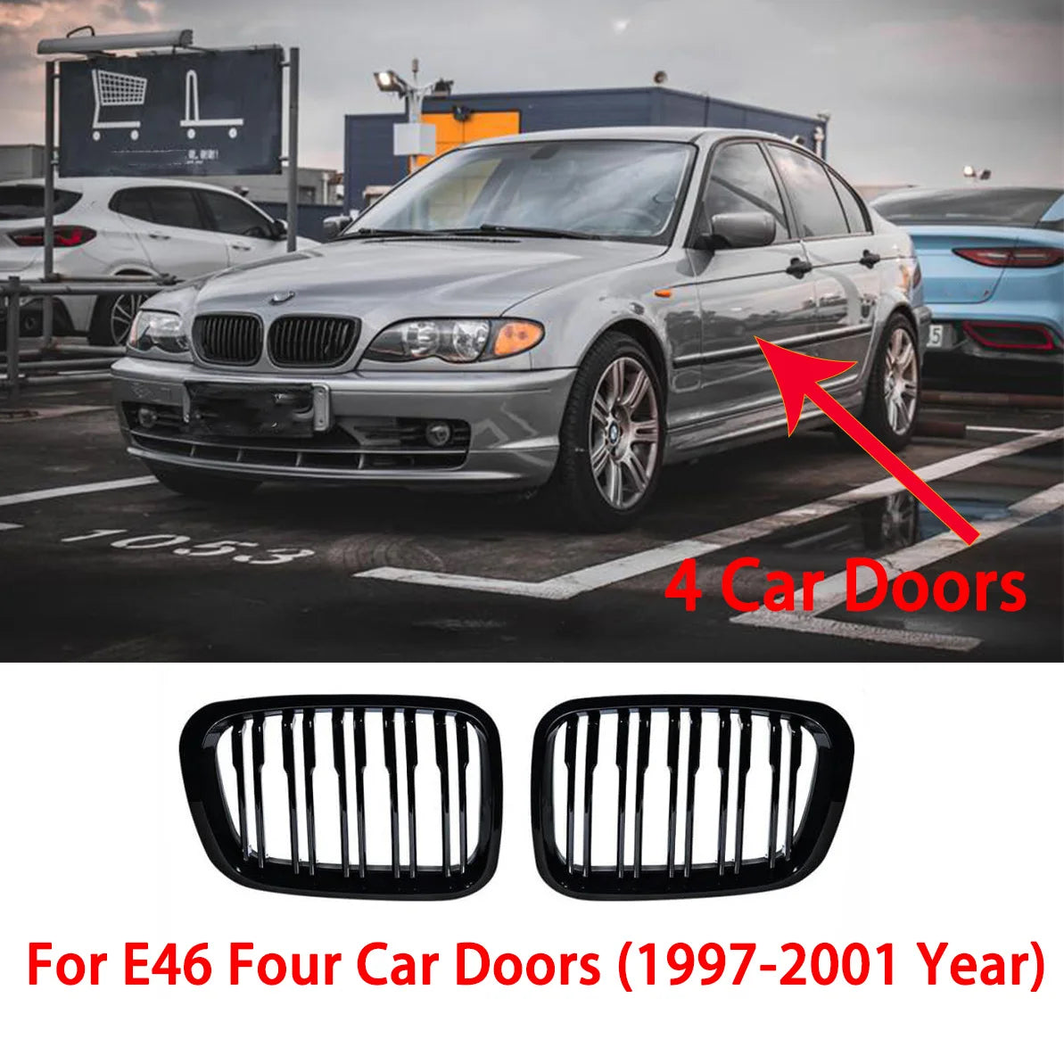 Doppelsteg-Nieren / Frontgrill in Schwarz für BMW 3er E46 Limousine (2002–2005) – Kühlergrill Set links & rechts, 320i / 325i / 325xi / 330i / 330xi