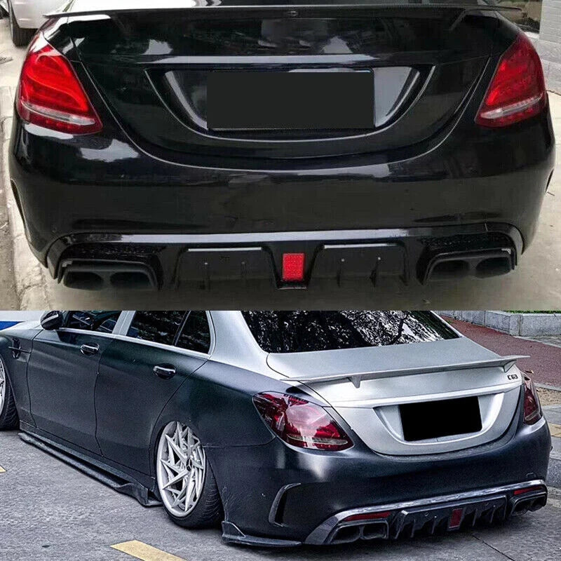 Heckdiffusor im Carbon-Look oder Schwarz für Mercedes C63/C63S/C43 AMG W205 Limousine (2015–2021) – inkl. Endrohrblenden