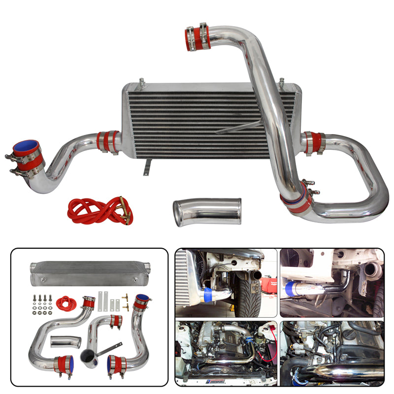 Front Mount Ladeluftkühler Kit mit Aluminiumrohren für Nissan Skyline R32 R33 R34 GTST RB20DET / RB25DET (1989–2001) – Blau / Schwarz / Rot