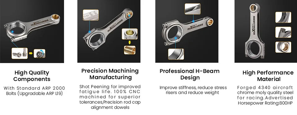 Maxspeeding Rods Pleuelstangen Set für Toyota Supra 2JZ / 2JZ-GE / 2JZ-GTE Motor – 142 mm Schmiedestahl EN24 (4340) mit ARP 2000 Schrauben – TÜV-geprüft