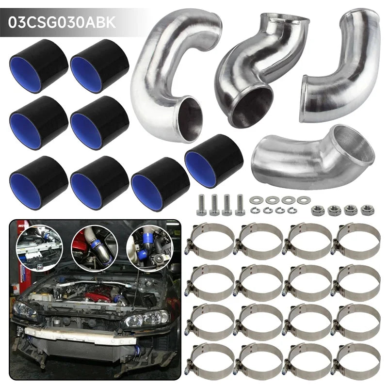 Ladeluftkühler-Rohrleitungskit (Front-Mount) passend für **Nissan Skyline R33 / R34 GTR RB26DETT**, erhältlich in **Schwarz / Rot / Blau**