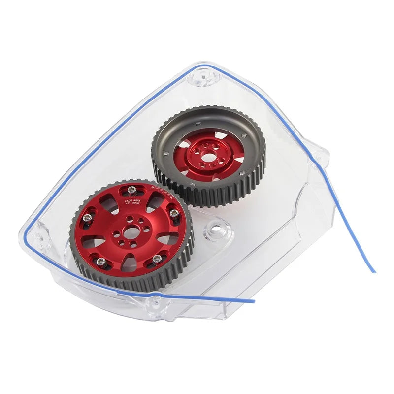 Nockenwellenräder + Zahnriemenabdeckung aus Polycarbonat für Nissan Skyline R32 / R33 RB25DET (1989–1998) – Cam Gear Pulleys & Timing Belt Cover