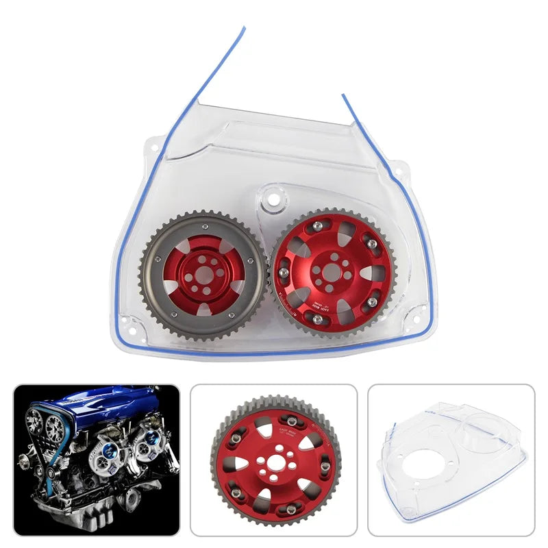 Nockenwellenräder + Zahnriemenabdeckung aus Polycarbonat für Nissan Skyline R32 / R33 RB25DET (1989–1998) – Cam Gear Pulleys & Timing Belt Cover