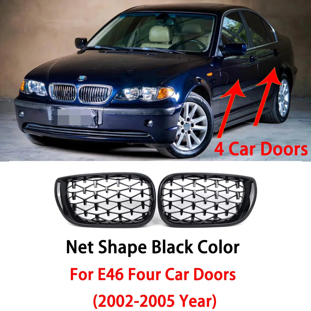 Doppelsteg-Nieren / Frontgrill in Schwarz für BMW 3er E46 Limousine (2002–2005) – Kühlergrill Set links & rechts, 320i / 325i / 325xi / 330i / 330xi