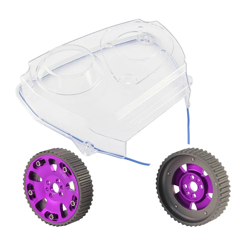 Nockenwellenräder + Zahnriemenabdeckung aus Polycarbonat für Nissan Skyline R32 / R33 RB25DET (1989–1998) – Cam Gear Pulleys & Timing Belt Cover