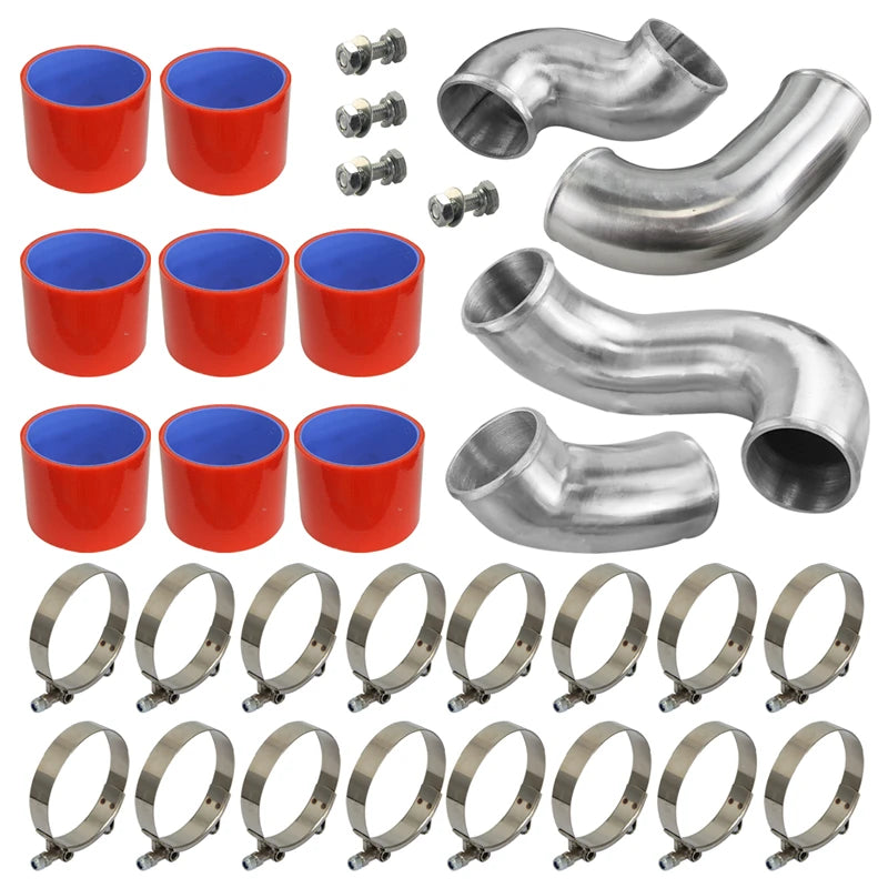 Ladeluftkühler-Rohrleitungskit (Front-Mount) passend für **Nissan Skyline R33 / R34 GTR RB26DETT**, erhältlich in **Schwarz / Rot / Blau**