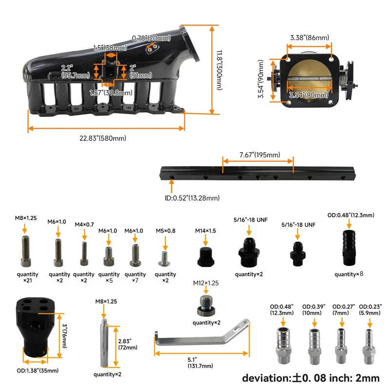 Ansaugbrücke + Kraftstoffrail + 90mm Drosselklappe für Nissan Skyline R32 RB20DET (1989–1994) – Aluminium Billet Intake Kit für RB20 2.0L Turbo