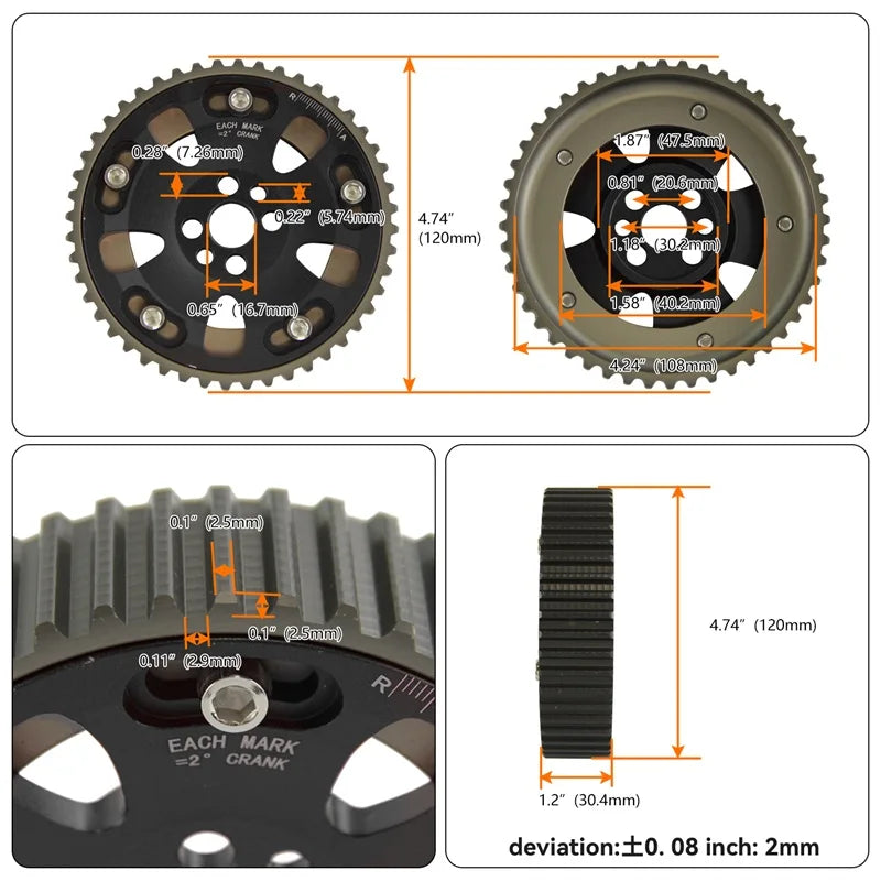 Nockenwellenräder + Zahnriemenabdeckung aus Polycarbonat für Nissan Skyline R32 / R33 RB25DET (1989–1998) – Cam Gear Pulleys & Timing Belt Cover