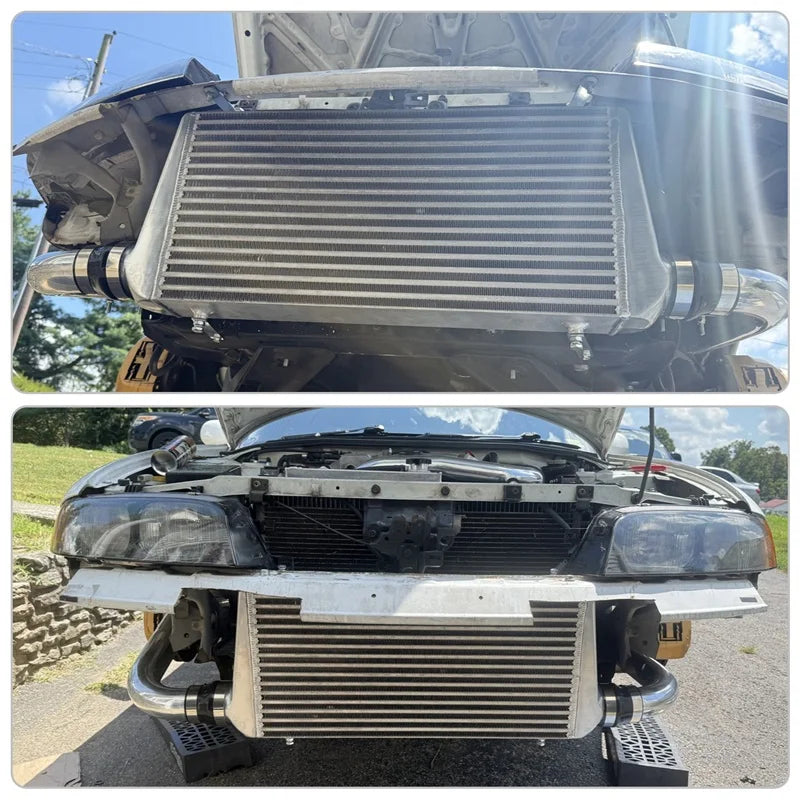 Front Mount Ladeluftkühler Kit mit Aluminiumrohren für Nissan Skyline R32 R33 R34 GTST RB20DET / RB25DET (1989–2001) – Blau / Schwarz / Rot